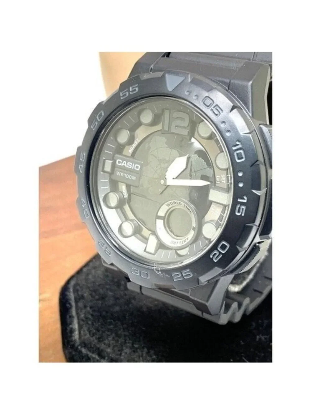 Casio Men's Watch AEQ100 World Time Quartz Analog Digital 46mm Black Resin 5479